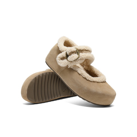 百丽复古毛边勃肯鞋女2025冬新厚底增高加毛玛丽珍鞋E1K1DDM5