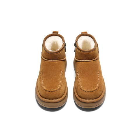 百丽复古百搭雪地靴女2025冬新厚底加毛保暖休闲短靴B2926DD5