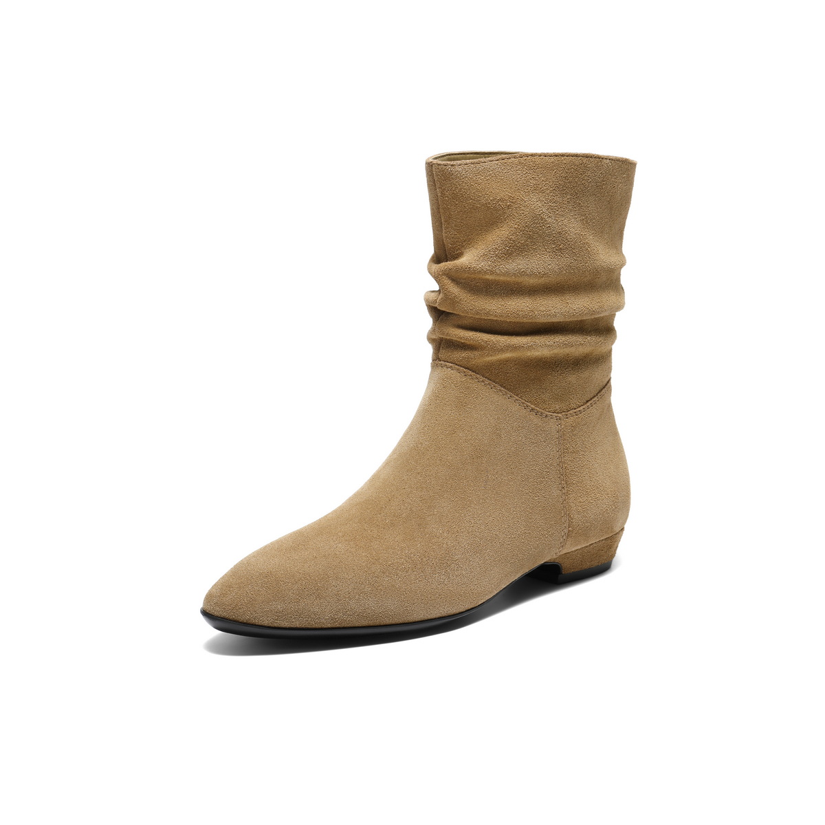 百丽简约复古显瘦时装靴女2025冬新绒面显瘦堆堆靴B2964DZ5