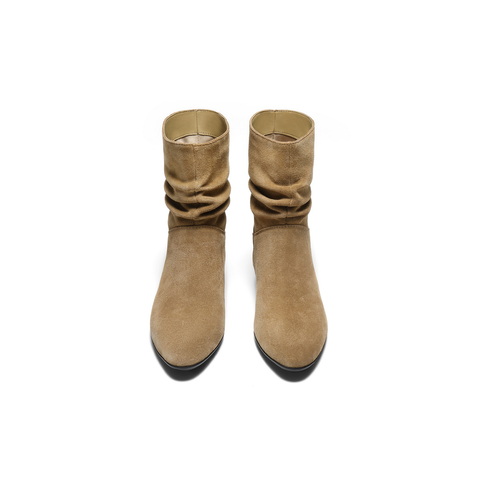 百丽简约复古显瘦时装靴女2025冬新绒面显瘦堆堆靴B2964DZ5