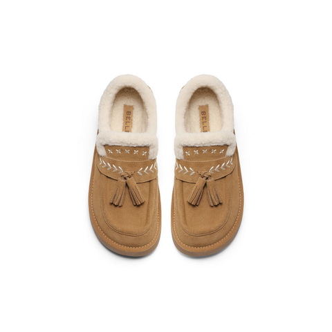 百丽民族风流苏毛毛鞋女2025冬新厚底增高加毛休闲鞋B2827DM5