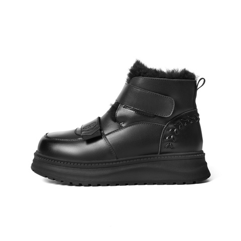 百丽厚底增高雪地靴女2025冬新商场同款保暖魔术贴东北靴E8R1DDD5