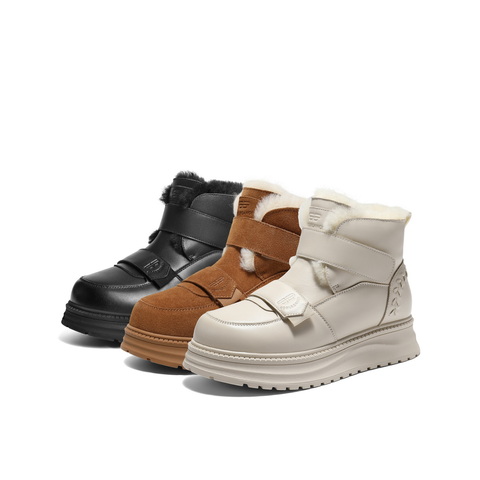 百丽厚底增高雪地靴女2025冬新商场同款保暖魔术贴东北靴E8R1DDD5