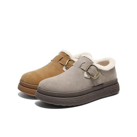 百丽复古皮带扣勃肯鞋女2025冬新厚底保暖休闲毛毛鞋B2922DM5