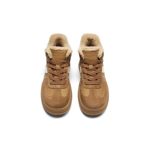 百丽加绒保暖高帮板鞋女2025冬新商场同款厚底增高休闲鞋E5T1DDD5