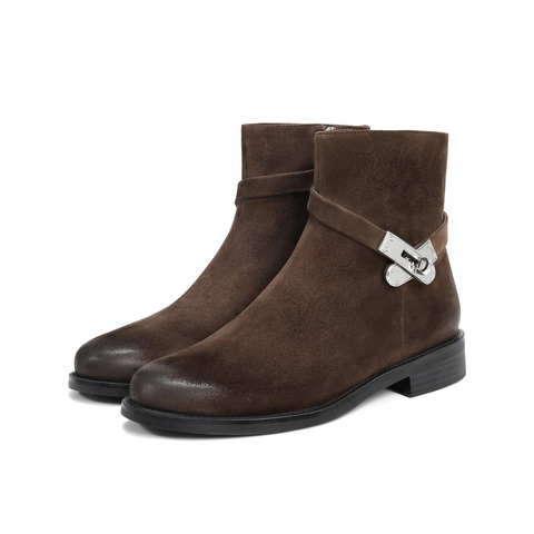 百丽复古百搭时装靴女2025冬新商场同款真皮搭扣气质短靴3QF48DD5