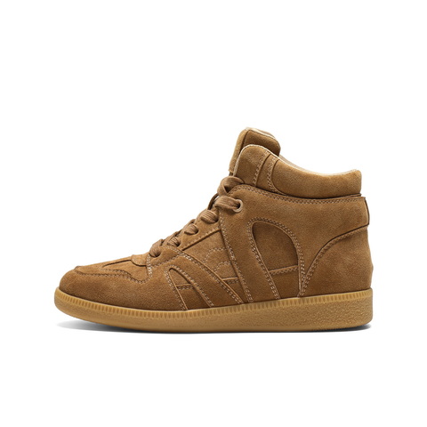 百丽复古百搭高帮鞋女2025冬新商场同款舒适薄底休闲鞋E8H1DDD5