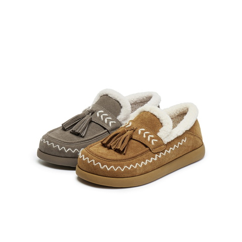 百丽复古流苏毛毛鞋女2025冬新商场同款民族风保暖休闲鞋E5B1DDM5