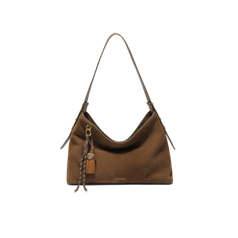 百丽包包女25秋商场同款复古绒面hobo包单肩斜挎托特X7384CX5