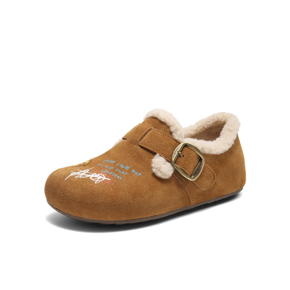 百丽SMILEY联名勃肯鞋女2025冬新舒适加毛艺术涂鸦毛毛鞋E7W1DDM5