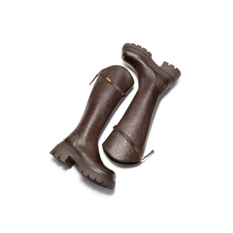 百丽时尚显瘦V口弹力靴女2025冬新厚底粗跟增高弹力高靴B2833DG5