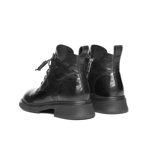 百丽复古抓皱马丁靴女2025冬新真皮厚底增高休闲短靴B2939DD5