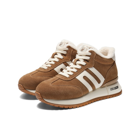 百丽复古跑道高帮鞋女2025冬新商场同款厚底加绒休闲鞋E6Q1DDD5