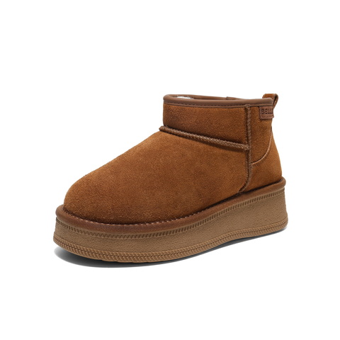 百丽复古雪地靴女2025冬新商场同款厚底增高保暖休闲短靴E8B1DDD5