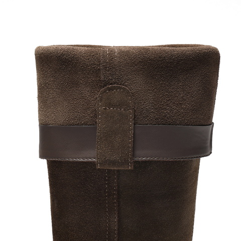 百丽复古绒面时装靴女2025冬新商场同款厚底增高高筒靴E8J2DDG5