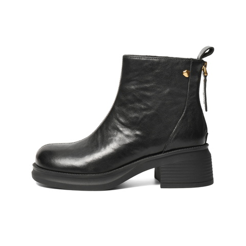 百丽复古民族风时装靴女2025冬新真皮粗跟增高休闲短靴B2955DD5