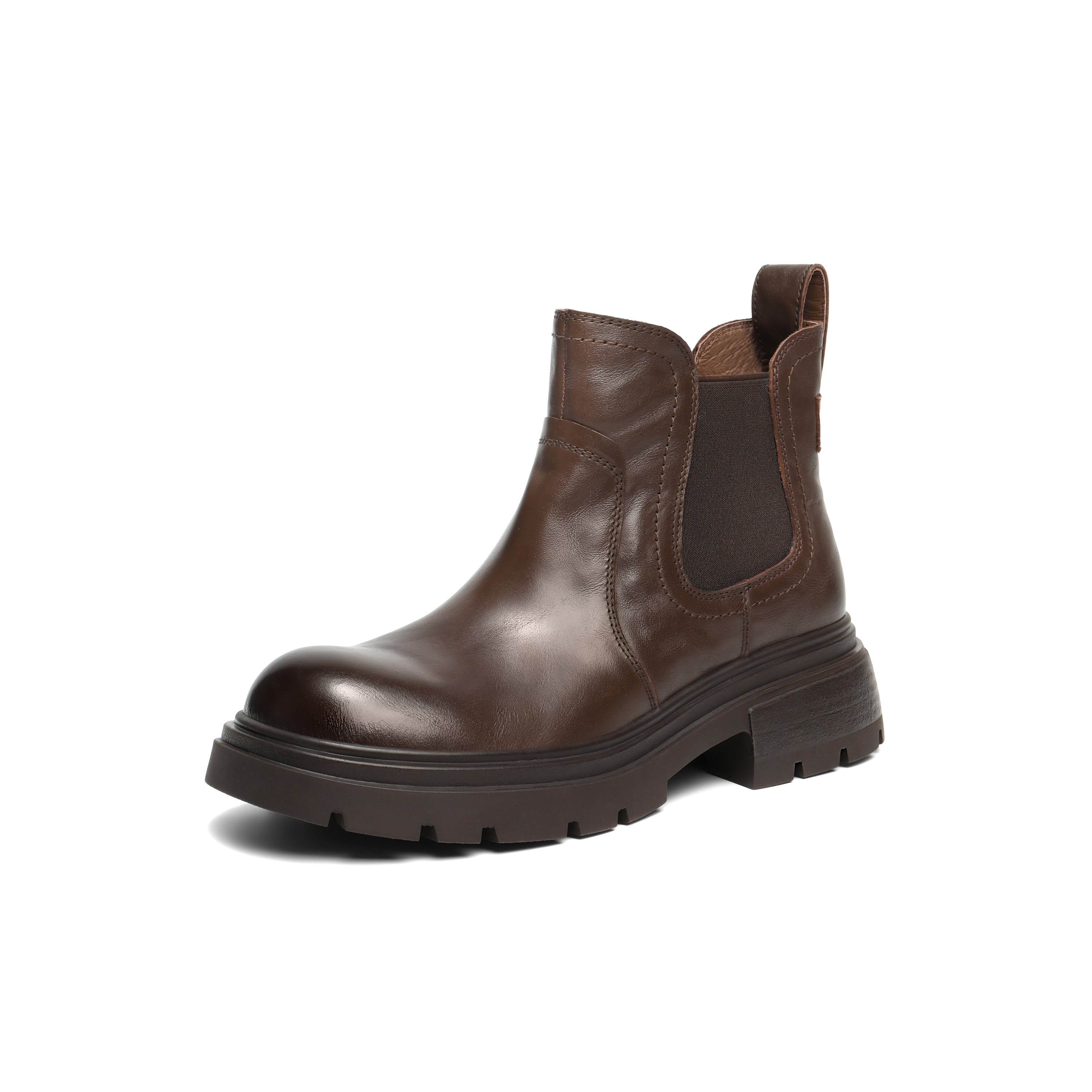 百丽复古擦色切尔西靴女2025冬新真皮厚底增高休闲短靴B2941DD5