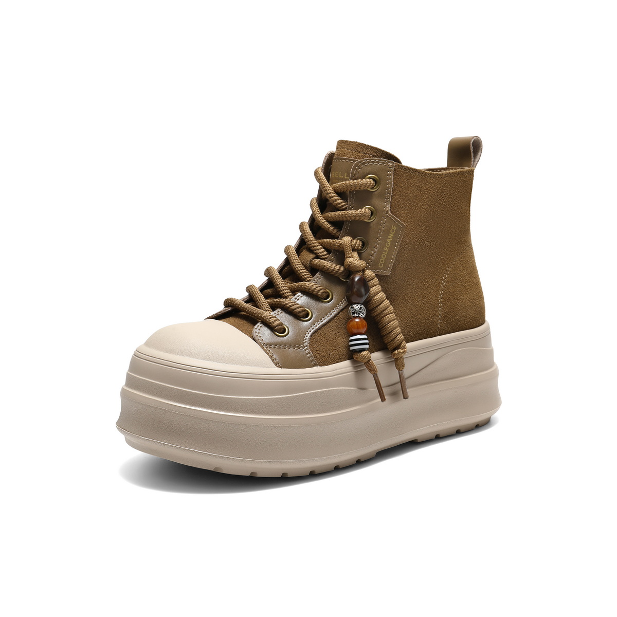 百丽时尚串珠高帮休闲鞋女2025冬新厚底增高百搭休闲板鞋B3011DD5