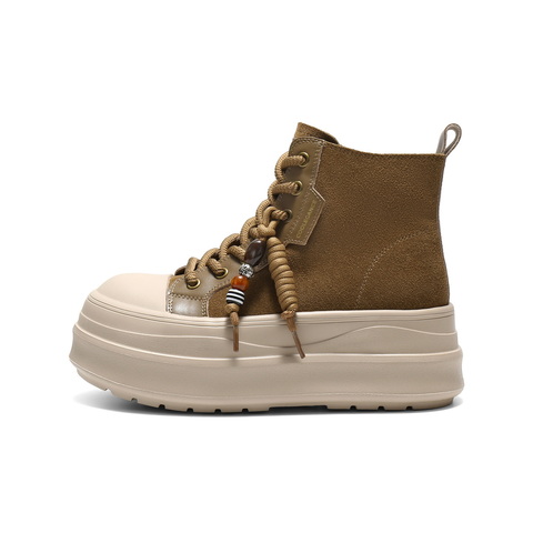 百丽时尚串珠高帮休闲鞋女2025冬新厚底增高百搭休闲板鞋B3011DD5