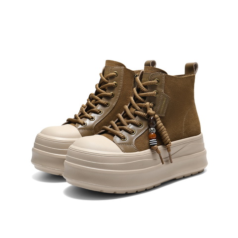 百丽时尚串珠高帮休闲鞋女2025冬新厚底增高百搭休闲板鞋B3011DD5