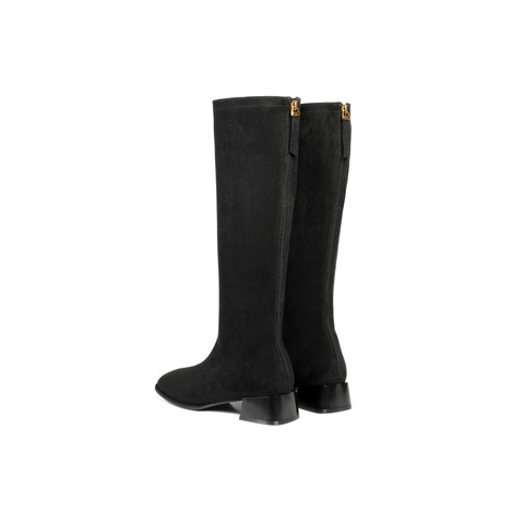 百丽复古简约弹力靴女2025冬新气质方头显瘦弹力高靴B2923DG5