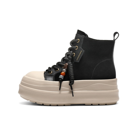 百丽时尚串珠高帮休闲鞋女2025冬新厚底增高百搭休闲板鞋B3011DD5