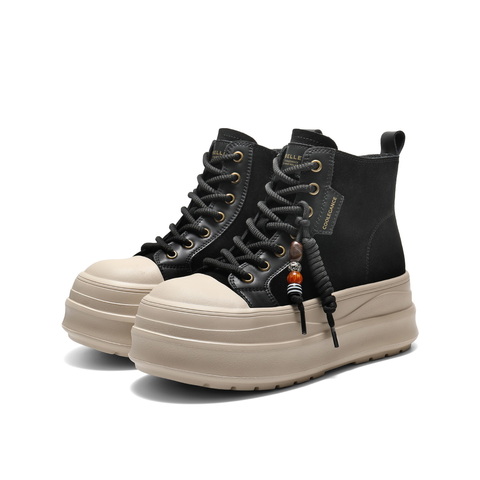 百丽时尚串珠高帮休闲鞋女2025冬新厚底增高百搭休闲板鞋B3011DD5