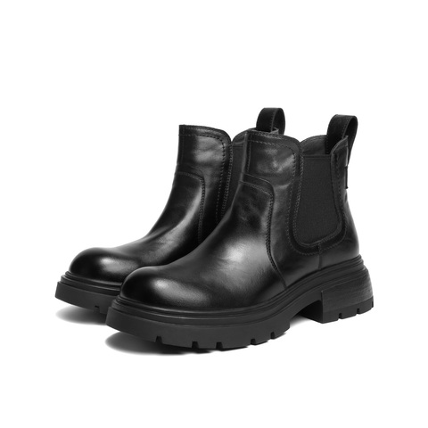 百丽复古擦色切尔西靴女2025冬新真皮厚底增高休闲短靴B2941DD5