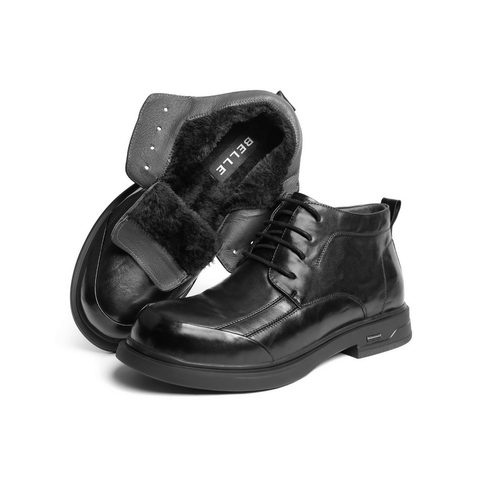 百丽潮搭马丁靴男2025新冬商场款牛皮革高帮休闲皮鞋加绒8XS01DD5