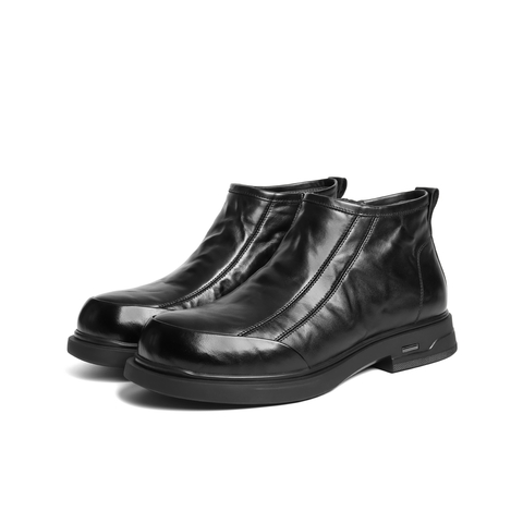 百丽时尚套筒休闲靴男2025新冬商场款牛皮切尔西短靴加绒8XS02DD5