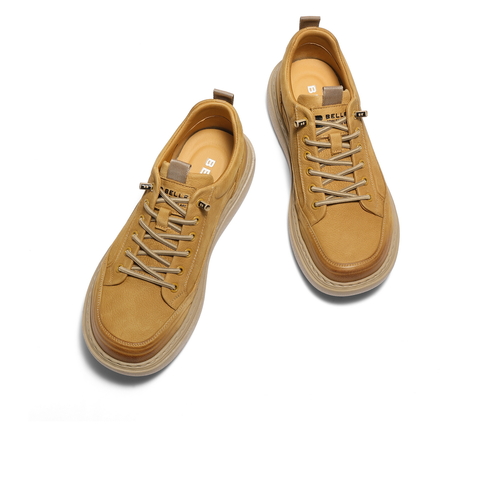 百丽时尚休闲板鞋男2025新款冬商场同款牛皮革套脚工装鞋8YE01DM5