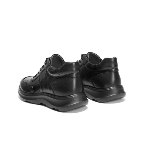 百丽高帮休闲皮鞋男2025新款冬季牛皮厚底增高商务运动鞋A2220DD5