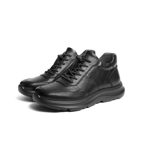 百丽高帮休闲皮鞋男2025新款冬季牛皮厚底增高商务运动鞋A2220DD5