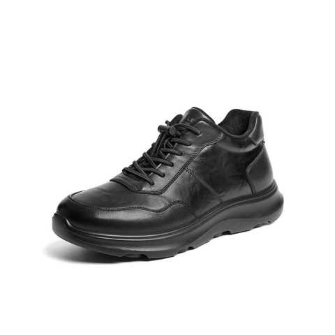 百丽高帮休闲皮鞋男2025新款冬季牛皮厚底商务运动鞋加绒A2220DD5