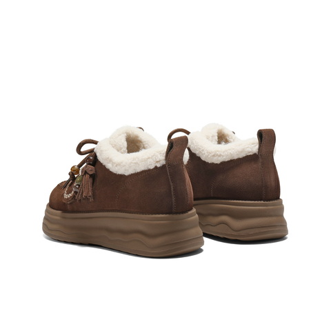 百丽复古民族风串珠毛毛鞋女2025冬新厚底加毛保暖休闲鞋B2954DM5