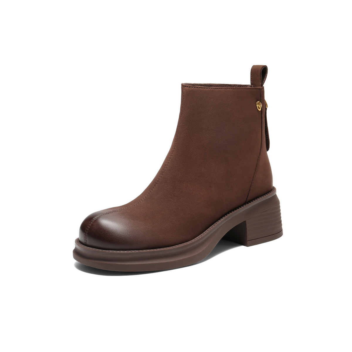 百丽复古民族风时装靴女2025冬新真皮粗跟增高休闲短靴B2955DD5