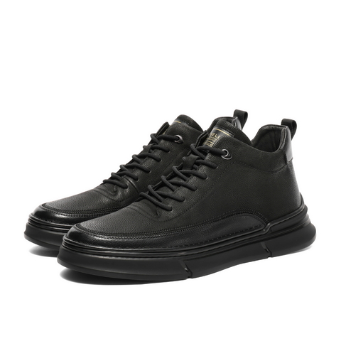 百丽休闲短靴男2025冬新商场同款牛皮革高帮板鞋加绒保暖8DS01DD5