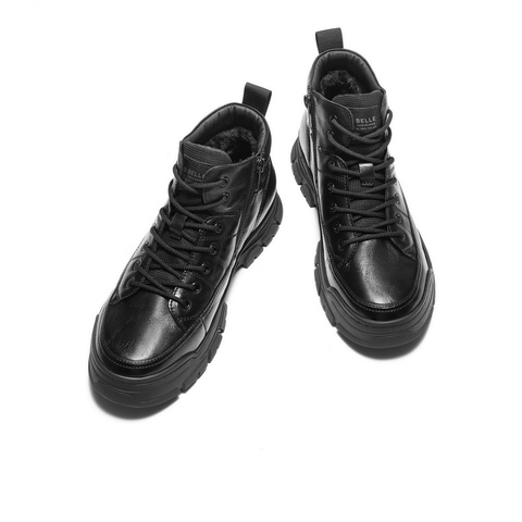 百丽高帮休闲皮靴男2025新款冬商场款牛皮革厚底保暖短靴8YA01DD5