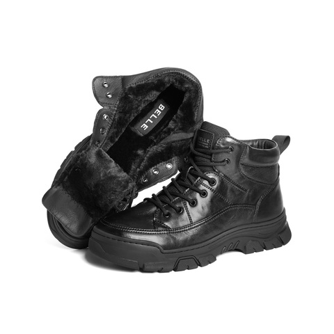 百丽高帮休闲皮靴男2025新款冬商场款牛皮革厚底保暖短靴8YA01DD5