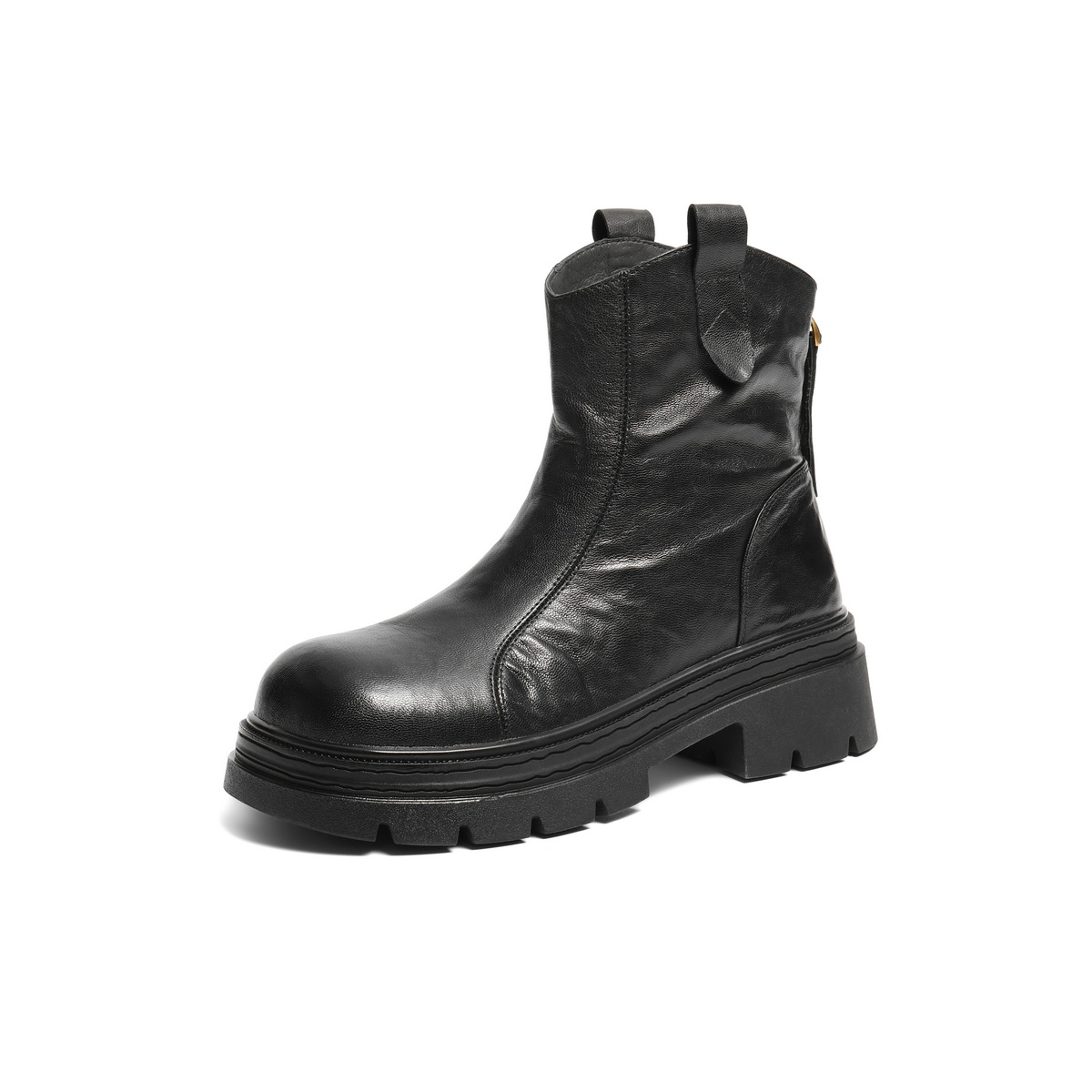 百丽复古抓皱时装靴女2025冬新商场同款真皮厚底显瘦短靴F2N1DDZ5