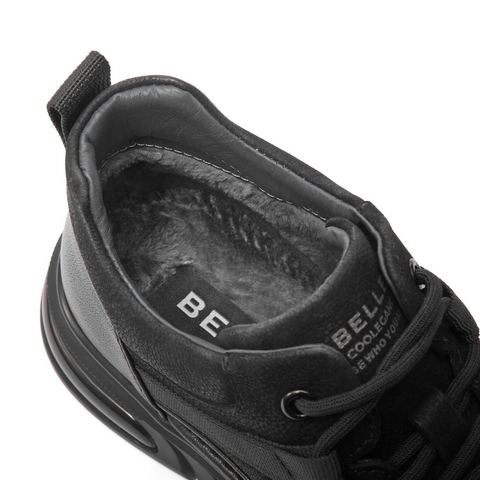 百丽高帮休闲板鞋男2025新款冬商场款牛皮厚底潮流鞋加绒8WE01DD5