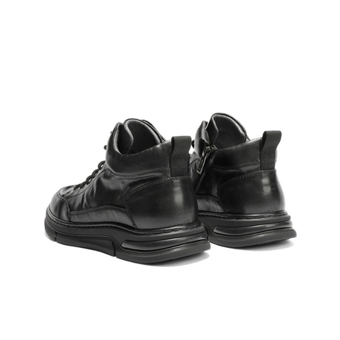 百丽高帮休闲皮鞋男2025新冬季商场款牛皮革舒适板鞋加绒8WG01DD5