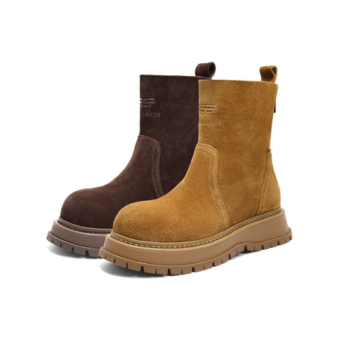 百丽复古时尚时装靴女2025冬新厚底增高舒适休闲短靴B2909DZ5