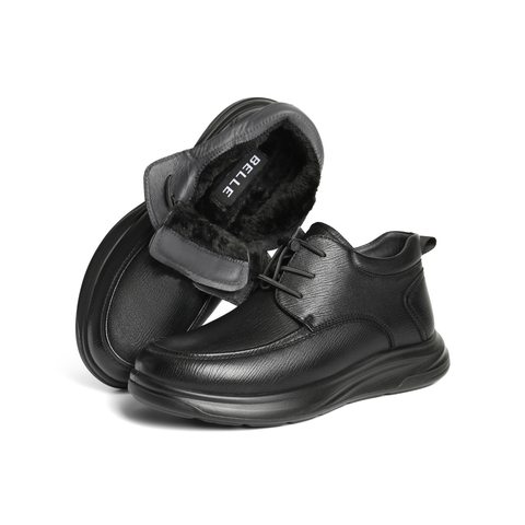 百丽高帮休闲皮鞋男2025新冬商场款羊皮革厚底保暖商务靴8XG11DD5