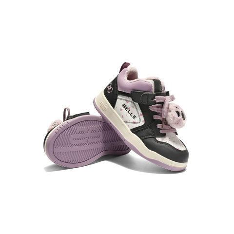 百丽时尚撞色高帮板鞋女童2025冬新商场同款绒毛球休闲鞋82130D85