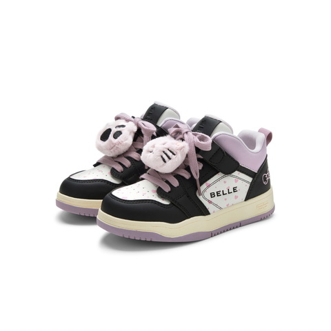 百丽时尚撞色高帮板鞋女童2025冬新商场同款绒毛球休闲鞋82130D85