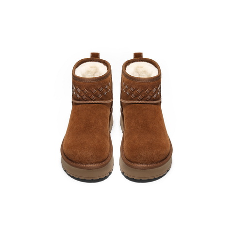 百丽撞色串珠雪地靴女2025冬新厚底加毛保暖休闲短靴B2967DD5