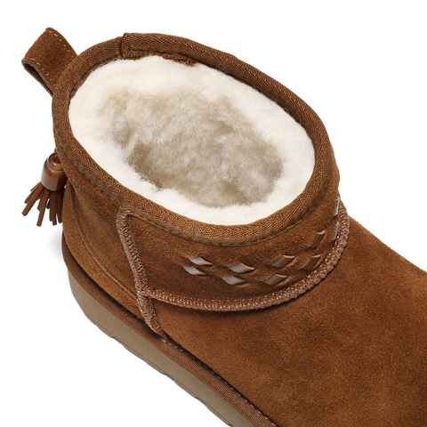 百丽撞色串珠雪地靴女2025冬新厚底加毛保暖休闲短靴B2967DD5