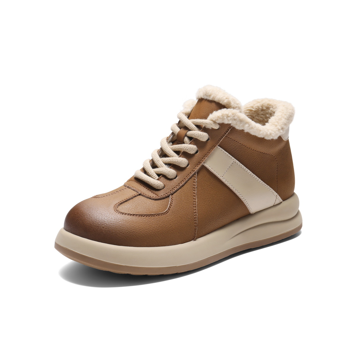 百丽复古撞色高帮休闲鞋女2025冬新商场同款加绒保暖板鞋E5J1DDD5