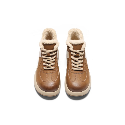 百丽复古撞色高帮休闲鞋女2025冬新商场同款加绒保暖板鞋E5J1DDD5